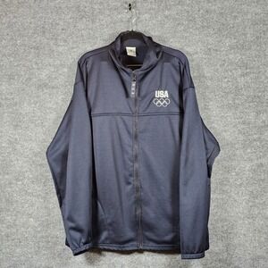 USA Olympic Committee Track Jacket Mens XL Navy Blue Full Zip Made in USA